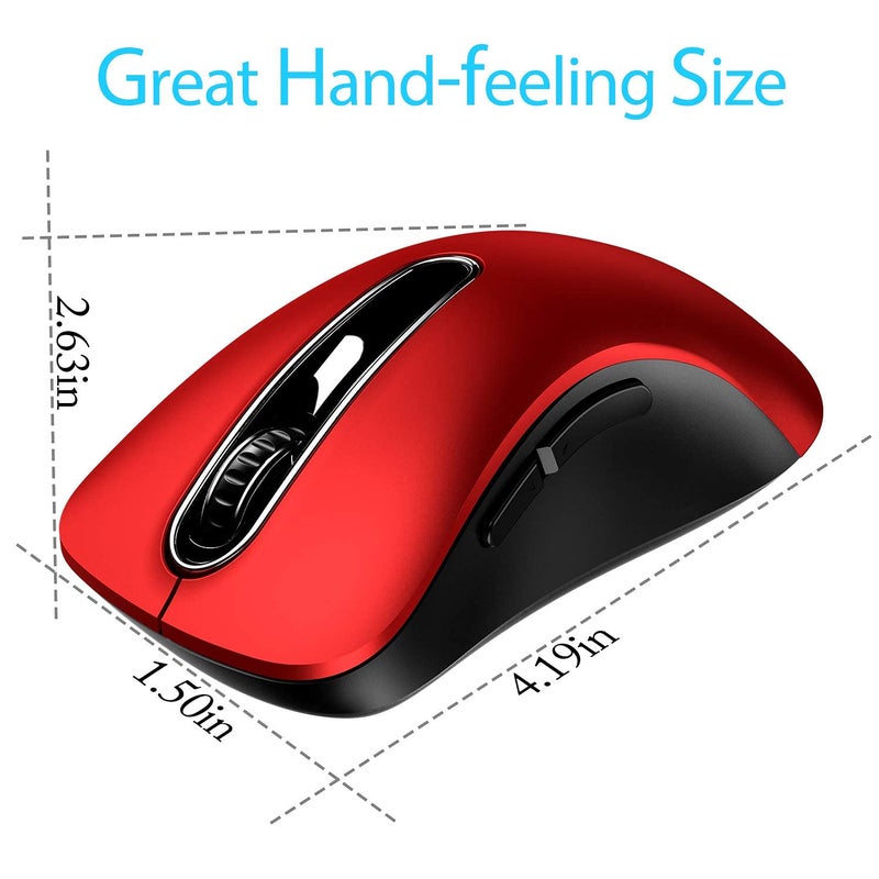 memzuoix 2.4G Wireless Mouse, 1400 DPI Mobile Optical Cordless Mouse with USB Receiver, Portable Computer Mice for Laptop, PC, Desktop, MacBook, 5 Buttons, Red - Image 5